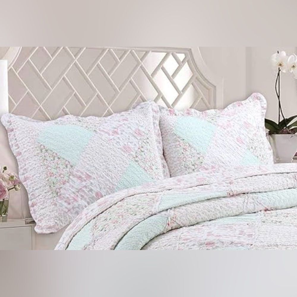 COZY SHABBY CHIC COTTAGE king size pillow shams ruffle : set of 2